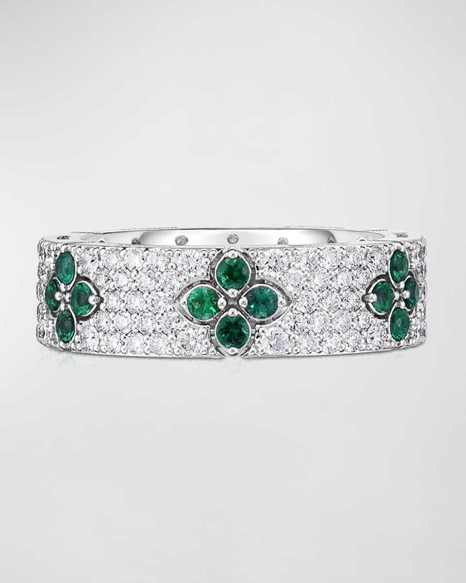18K White Gold Love in Verona Diamond and Emerald Ring, Size 6.5