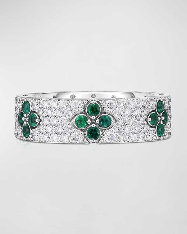 18K White Gold Love in Verona Diamond and Emerald Ring, Size 6.5