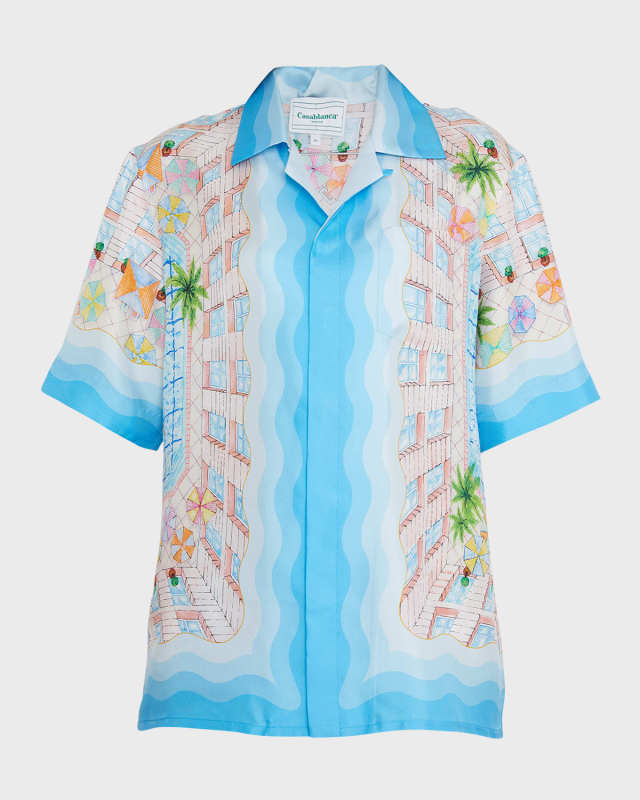 Printed Button-Front Shirt with Cuban Collar
