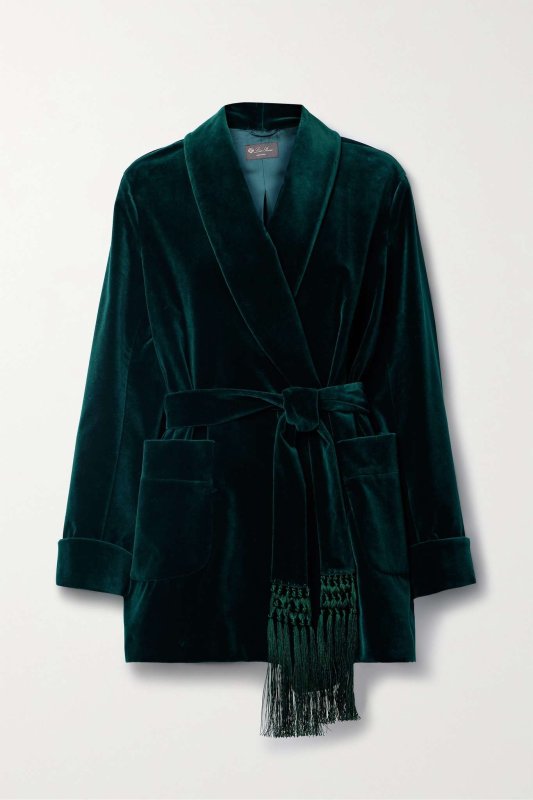 Loro Piana Raniya belted macramé-trimmed cotton-blend velvet jacket