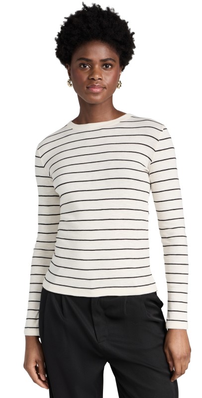 Vince Striped Long Sleeve Crew Tee Black Combo