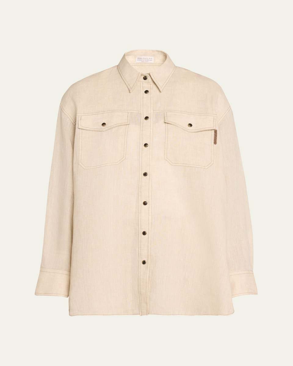 Double Pocket Button Down Linen Gauze Blous