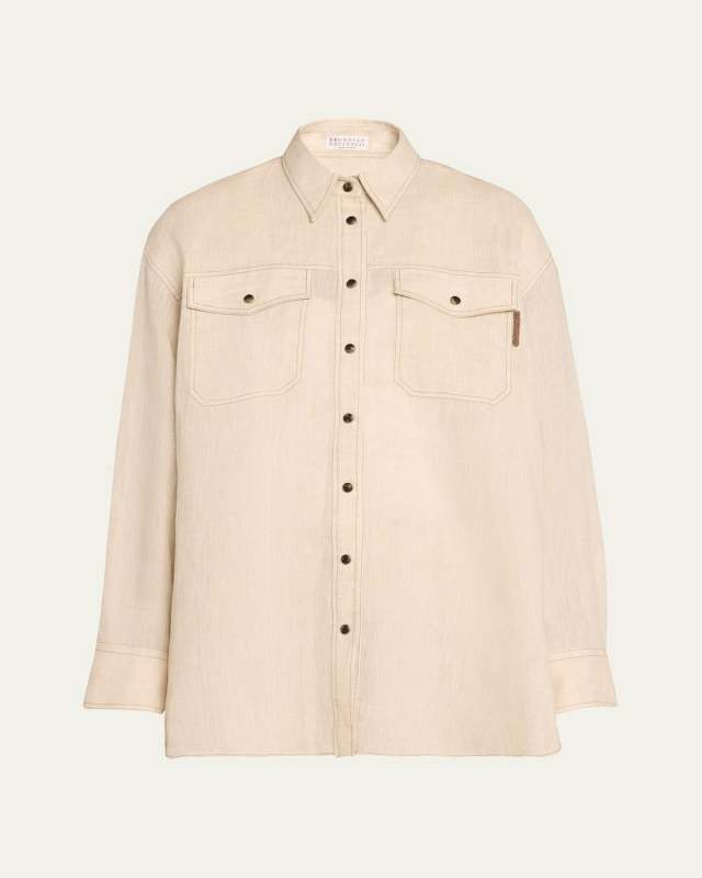 Double Pocket Button Down Linen Gauze Blous