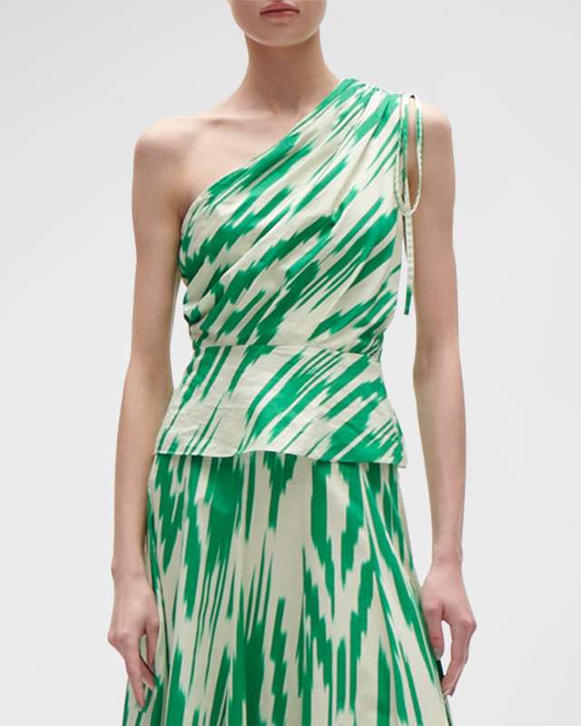 Blythe Ikat-Print One-Shoulder Peplum Top