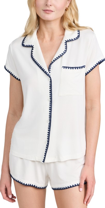 Eberjey Frida The Whip Stitch Short PJ Set Ivory/Navy