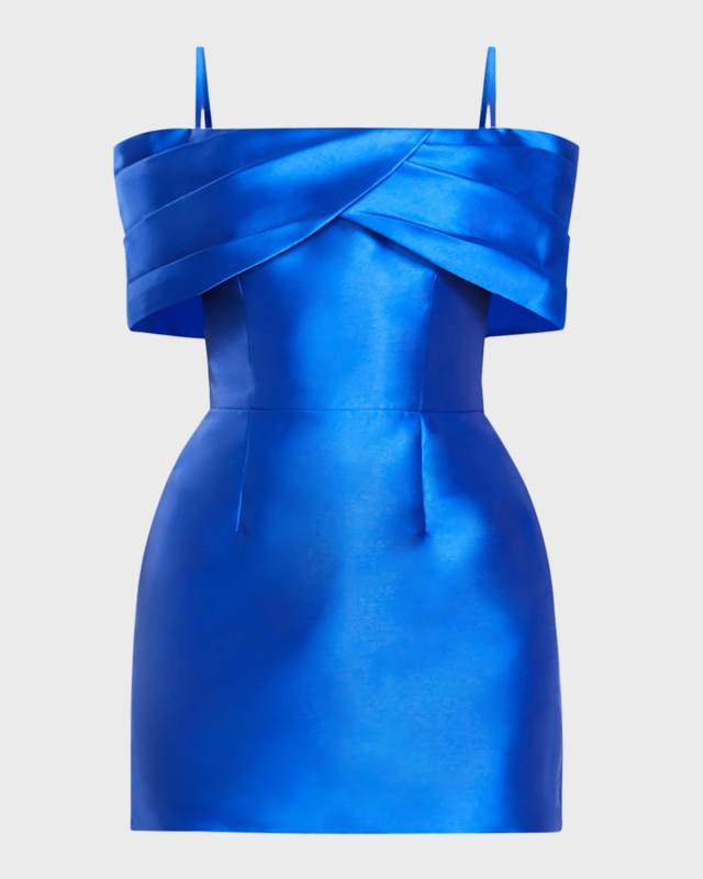 Pleated Cold-Shoulder Mini Dress