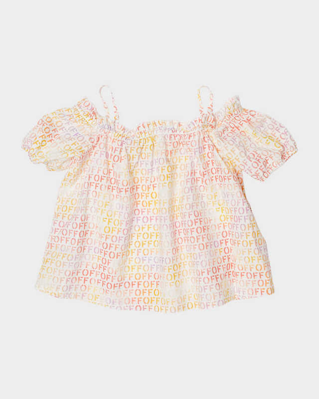 Girl's Off Stamp Printed Cotton Blouse, Size 4-