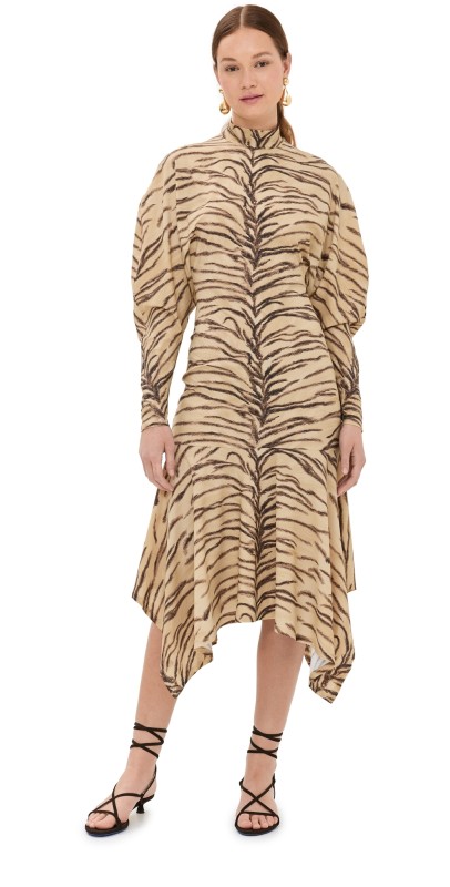 Stella McCartney Tiger Fluid Jersey Dress Natural