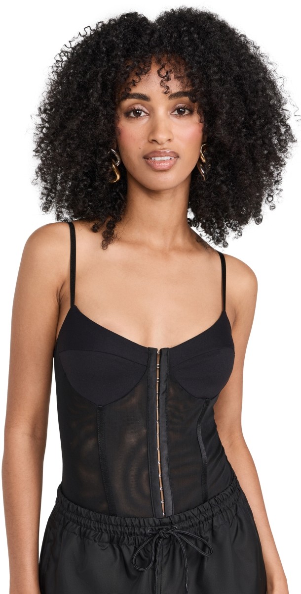 Free People Night Rhythm Corset Thong Bodysuit Black