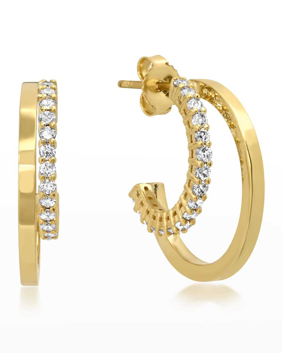 Double Hoop Earrings with 4-Prong Diamond Detail