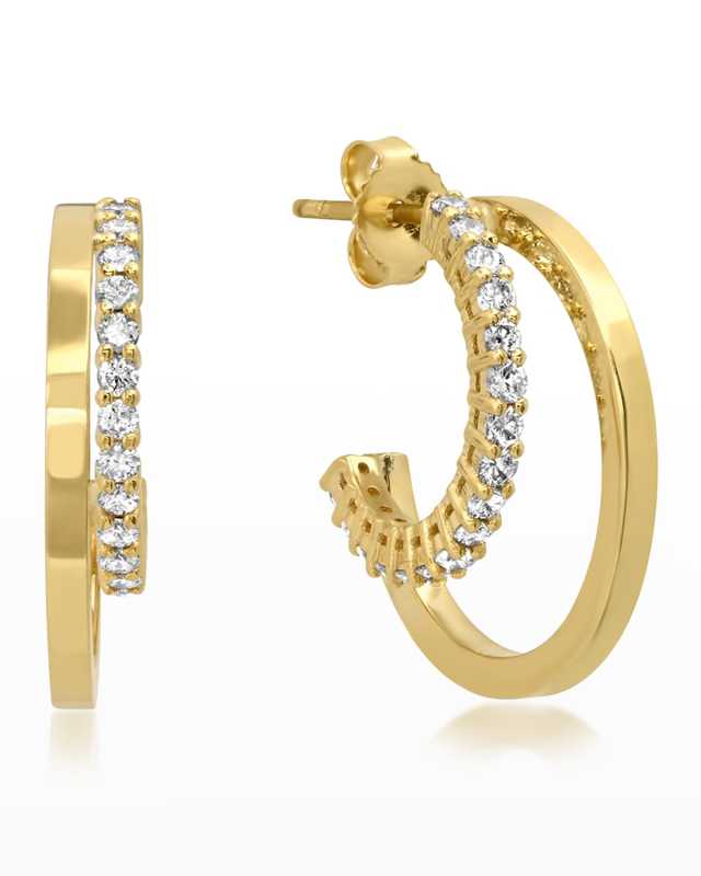Double Hoop Earrings with 4-Prong Diamond Detail