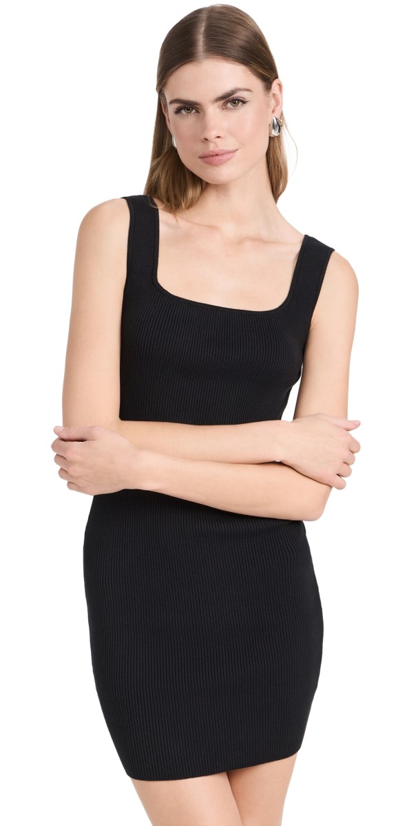 Reformation Marcel Cotton Ribbed Mini Dress Black