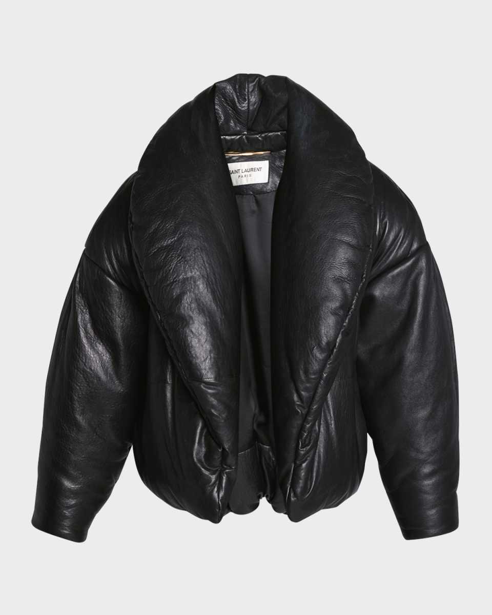 YSL Logo Leather Puffer Coat