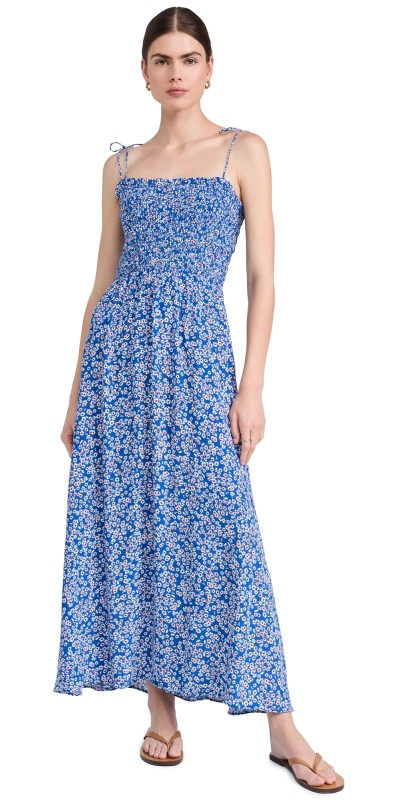 Madewell Smocked Tie Strap Midi Dress Blue Ditsy