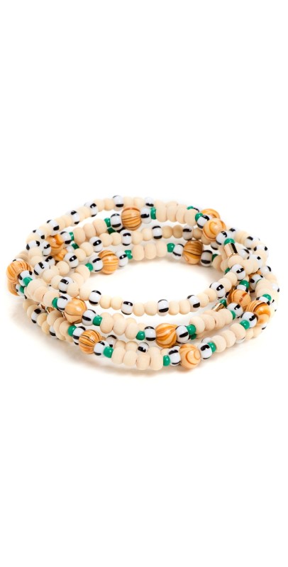 Roxanne Assoulin Glass and Wood Bead Bunch of 5 Bracelets Neutral Multi