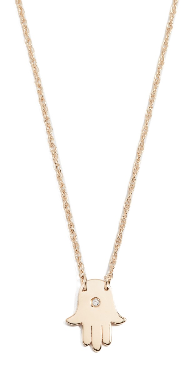 Jennifer Zeuner Jewelry Mini Hamsa Diamond Necklace Vermeil