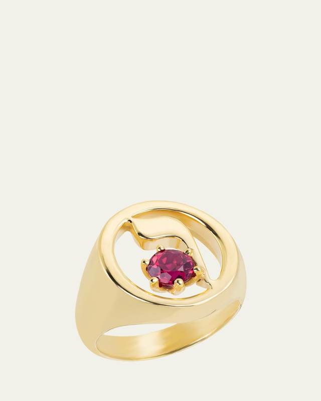 18K Gold Hebrew VAV Initial Signet Ring