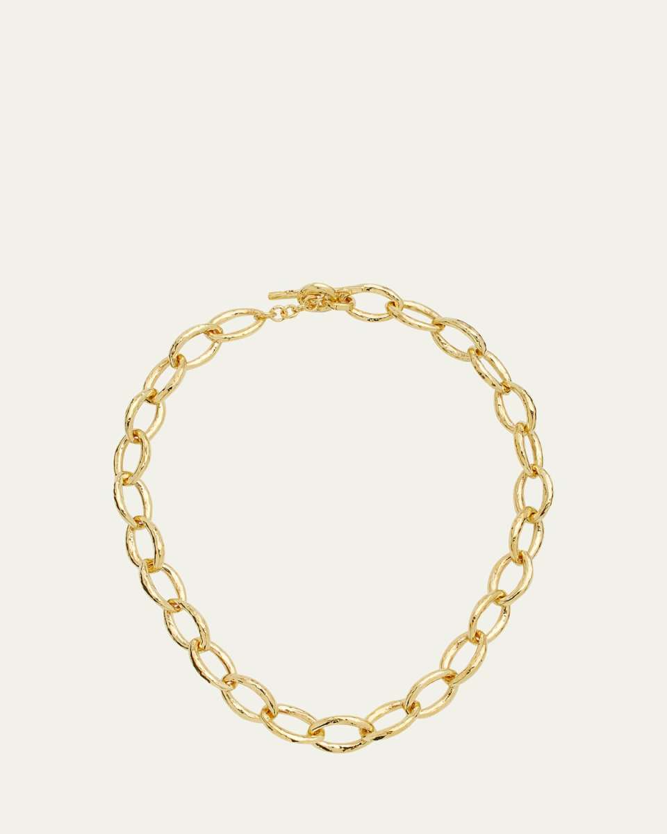 Short Hammered Bastille Mini Link Necklace in 18K Gold
