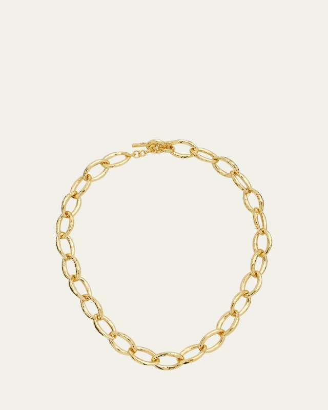 Short Hammered Bastille Mini Link Necklace in 18K Gold