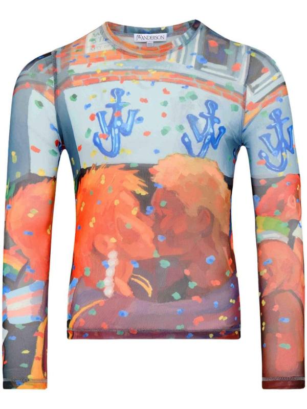 semi-sheer graphic-print T-shirt