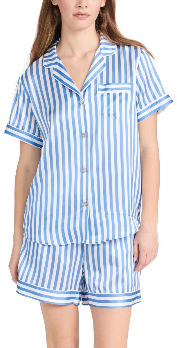 Petite Plume Azure Stripe Silk Short Set White/ Blue