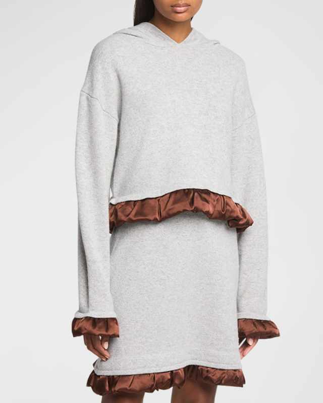 Ruffle Satin Trimmed Wool Hoodie