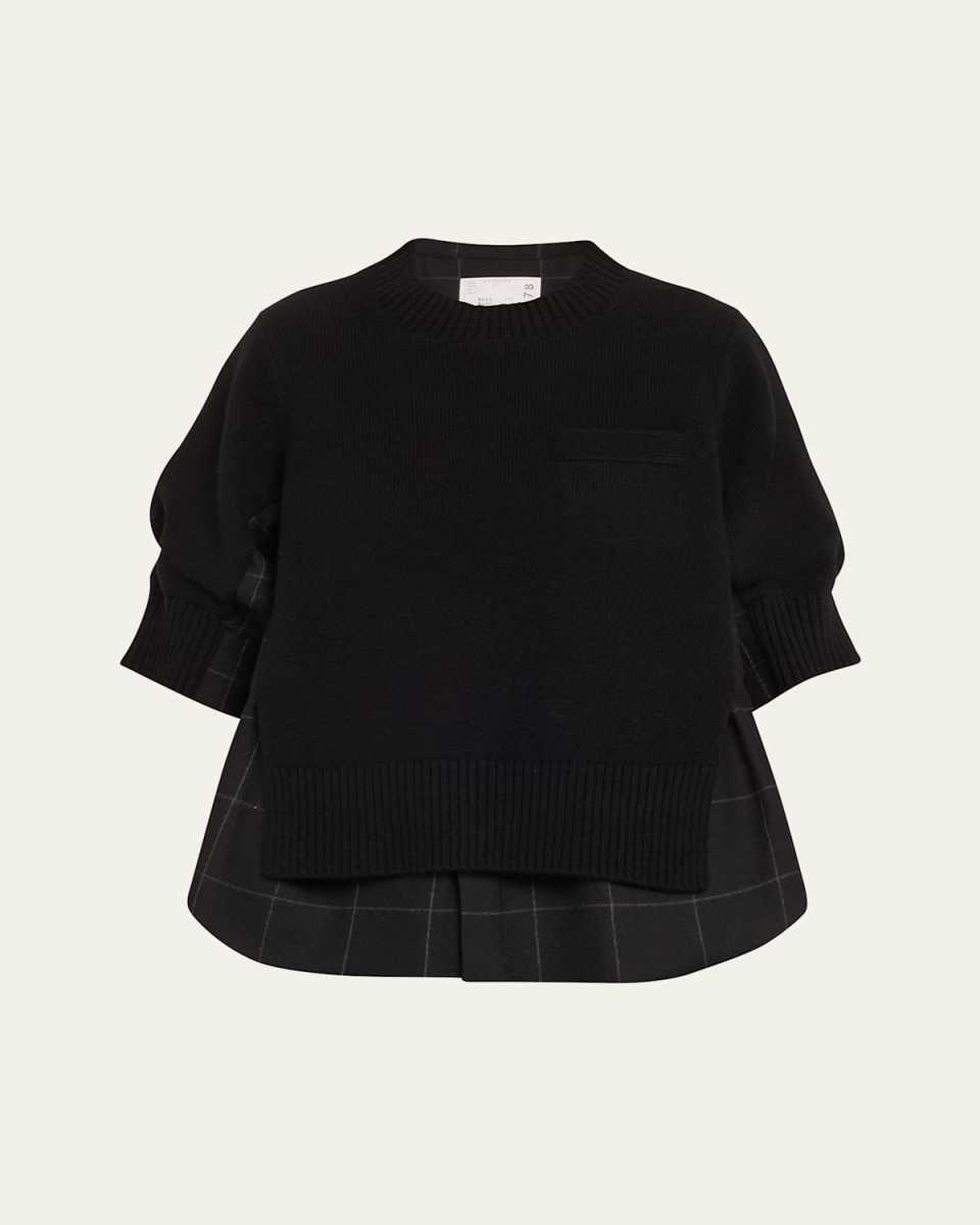 Hybrid Wool Top with Windowpane Print Underlay