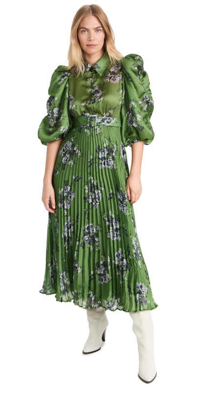byTiMo Plissé Maxi Dress Green Roses