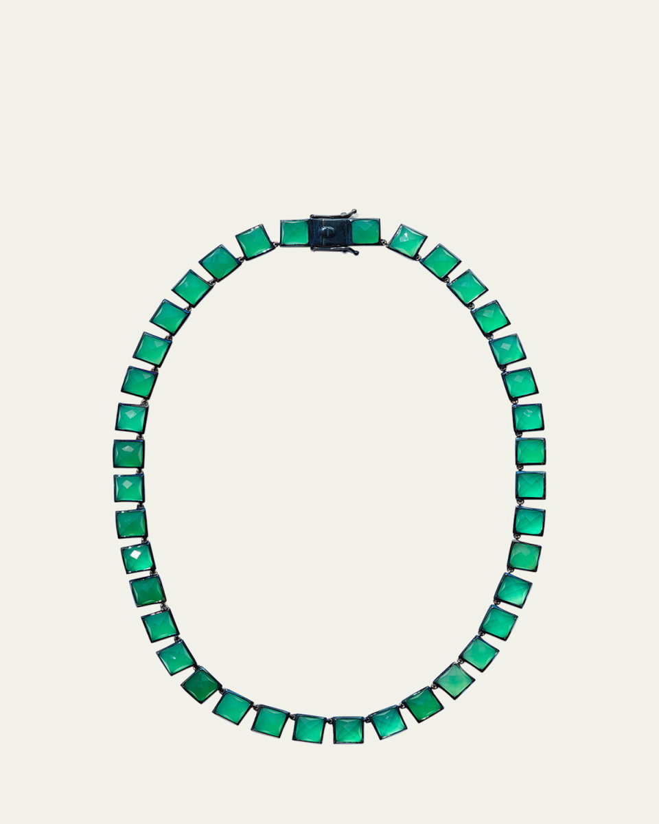 Large Tile Riviere Necklace in Green Onyx