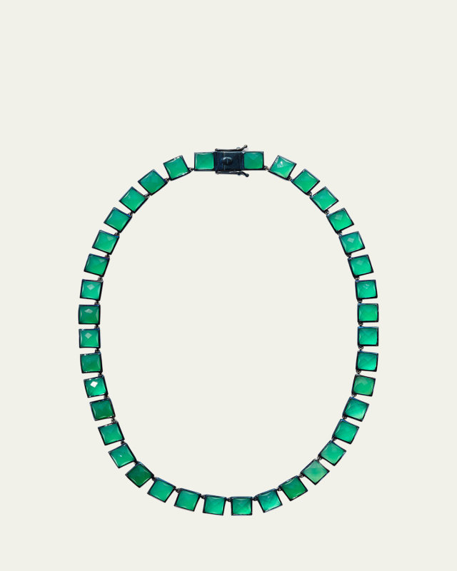 Large Tile Riviere Necklace in Green Onyx