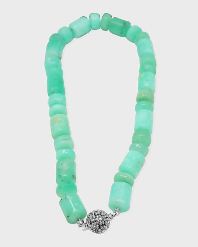 Natural Chrysoprase & Sculpted Flower Clasp Necklace