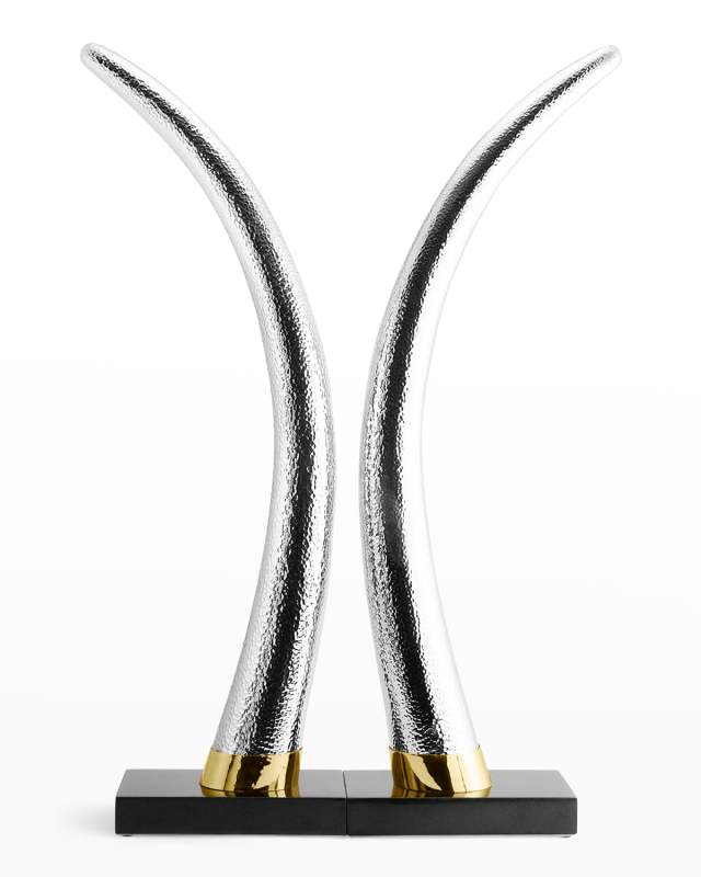 Metal Tusk Sculptures, Set of 2