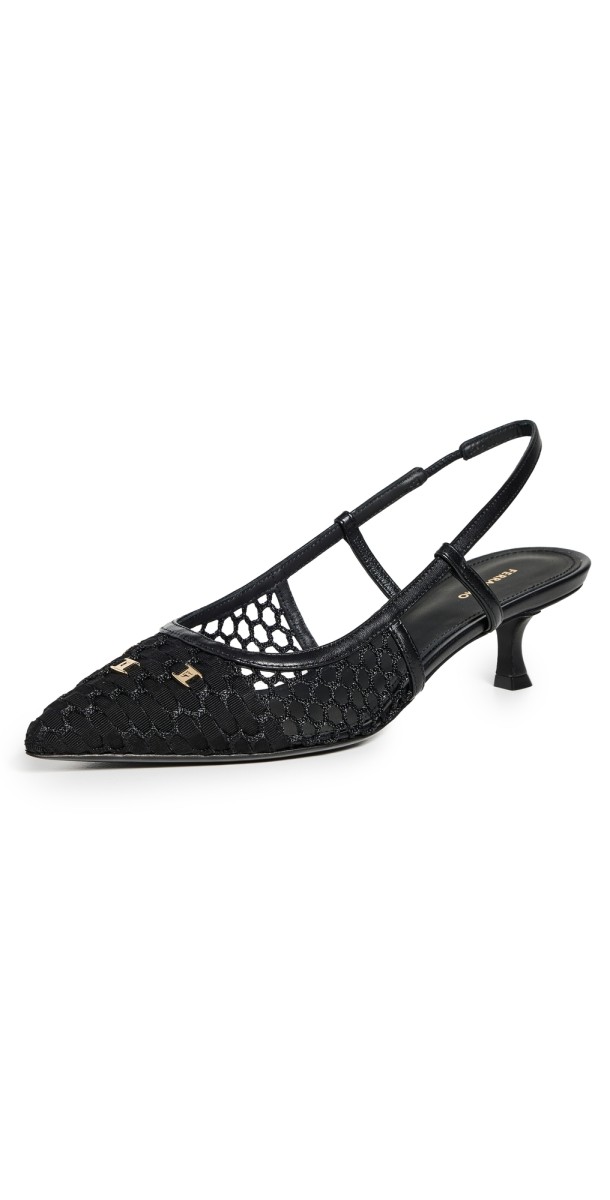 FERRAGAMO Klizia Slingback Pumps 40mm Rete Nero