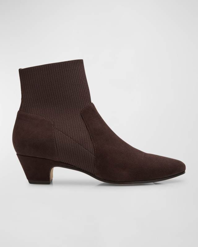 Muzy Pointed Knit Suede Ankle Booties