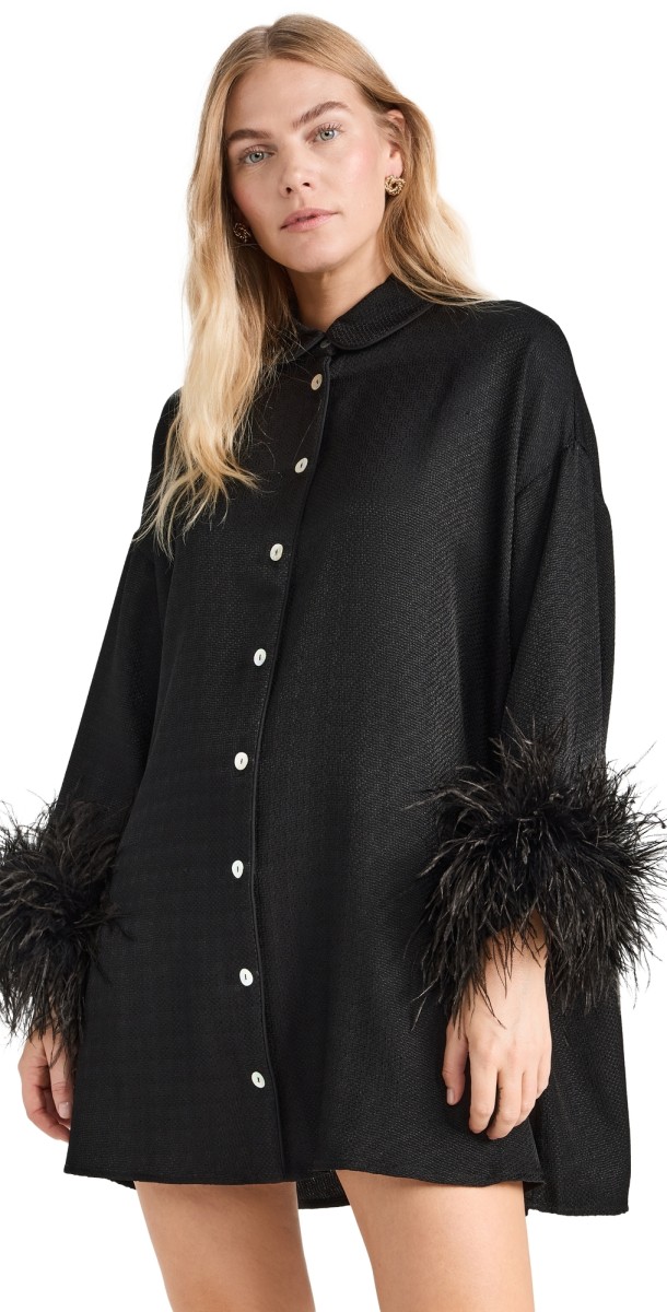 Sleeper Pastelle Oversized Jaccard Shirt Dress In Black Black