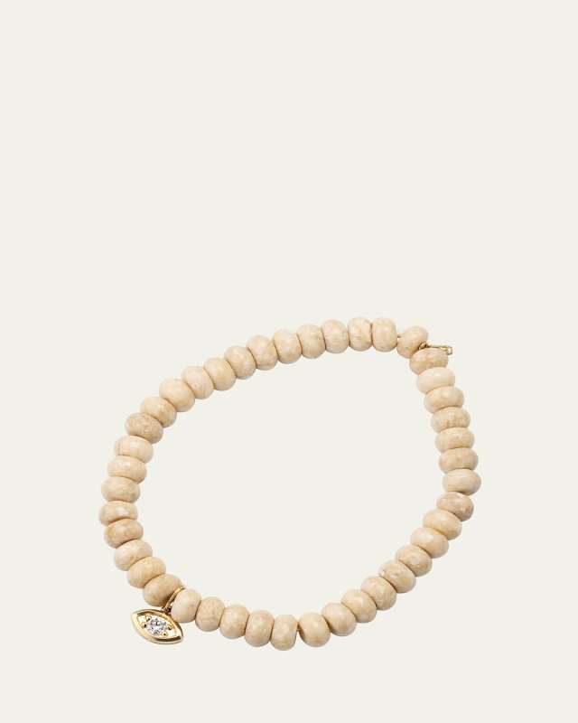 Diamond Marquise Eye Charm & Cream Jasper Bead Bracelet