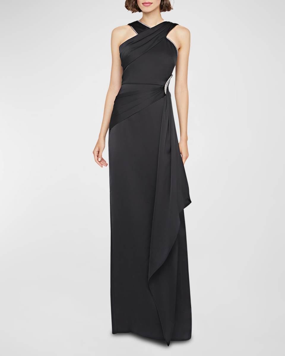 Cressida Rhinestone-Trim Halter Column Gown