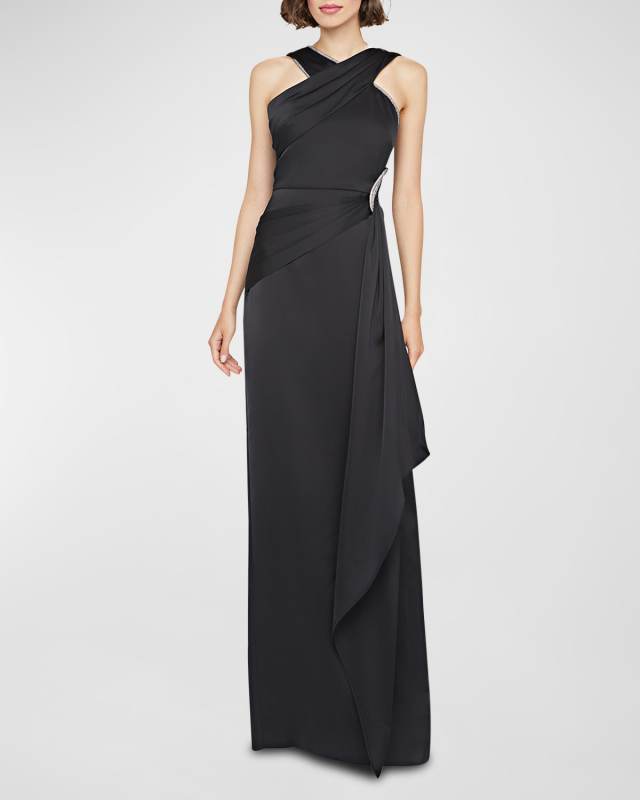 Cressida Rhinestone-Trim Halter Column Gown