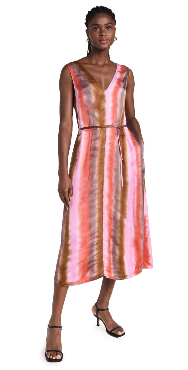 Raquel Allegra Aida Midi Dress Pink Red Stripes TR