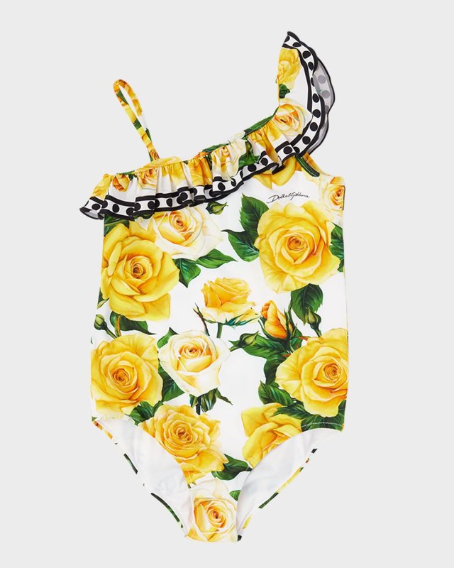 Girl's Flowering One-Piece Swimsuit, Size 2-14