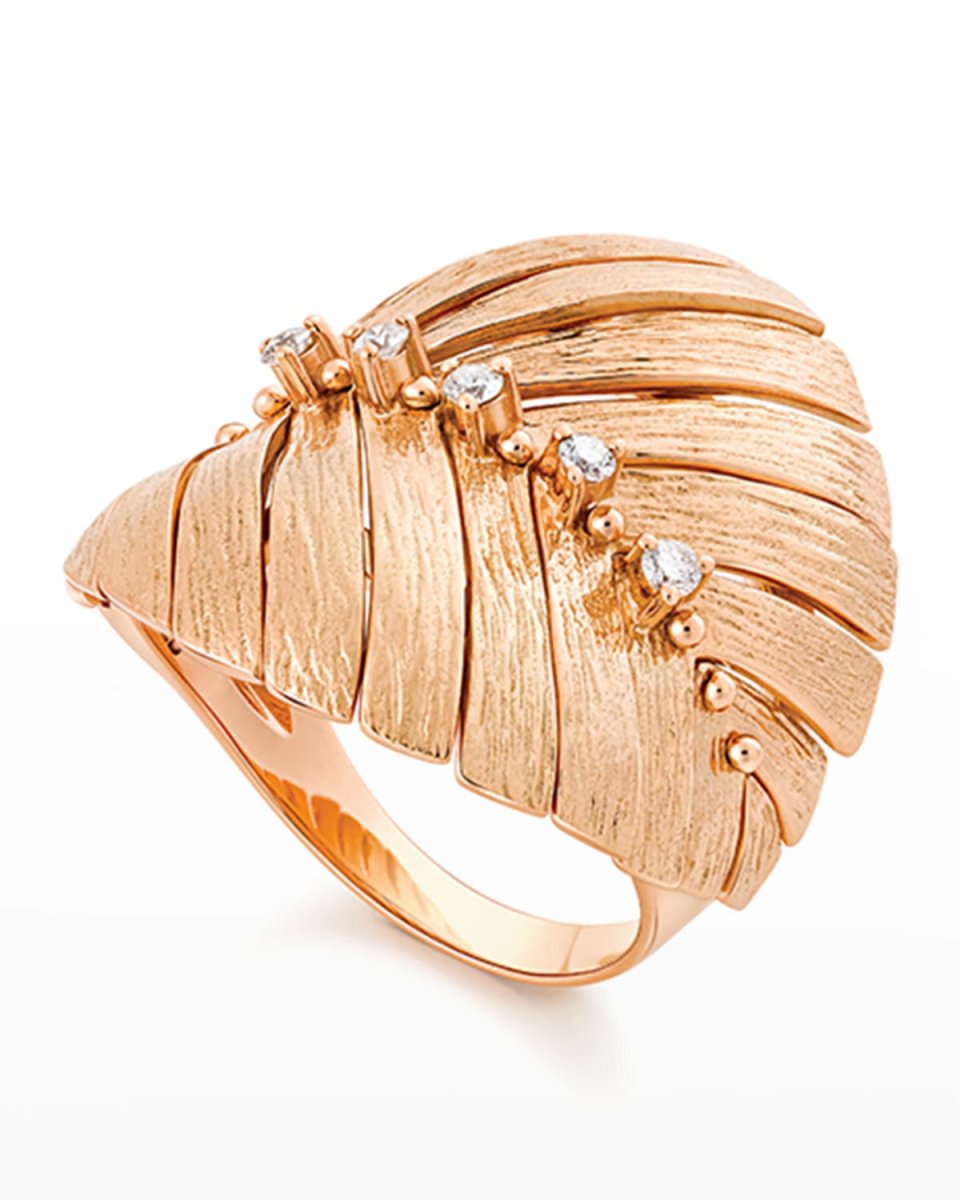 Bahia 18k Pink Gold Diamond Leaf Ring