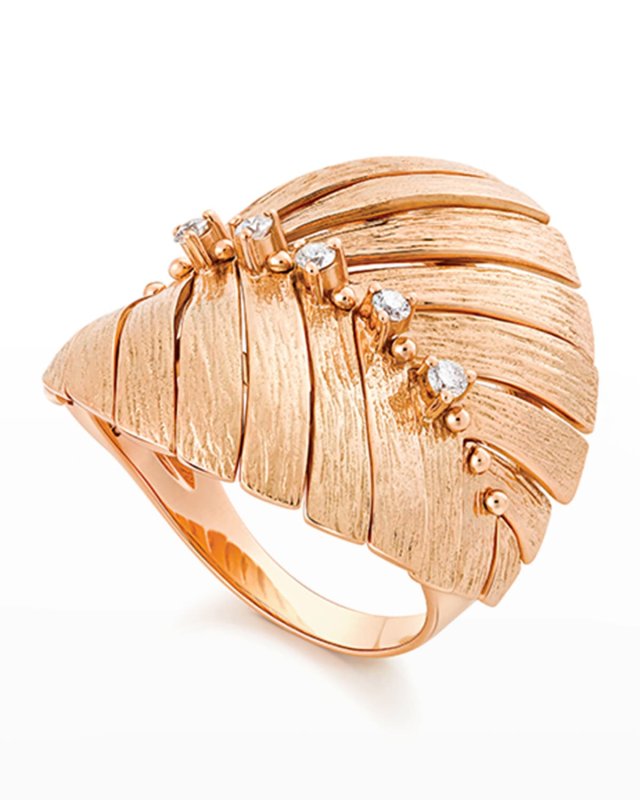 Bahia 18k Pink Gold Diamond Leaf Ring