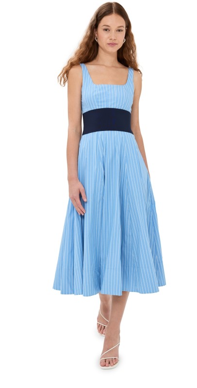 STAUD Rig Dress Azure Pinstripe
