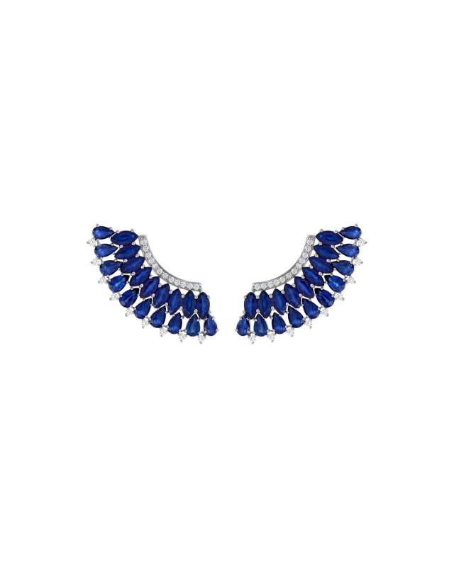 Mirage 18k White Gold Blue Sapphire and Diamond Pave Earrings
