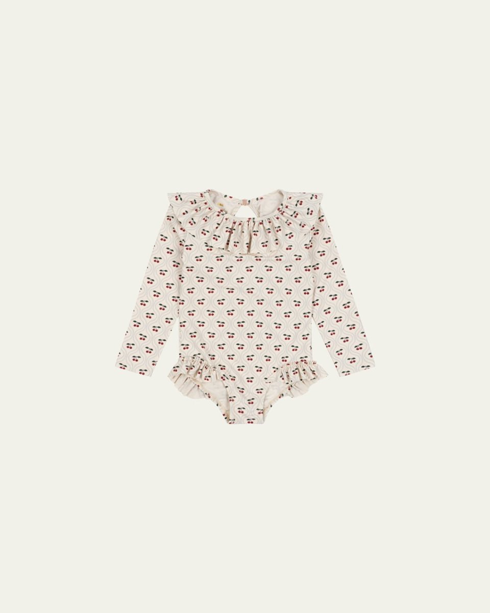Girl's Manuca Cherry-Print One-Piece Swimsuit, Size 12M-6