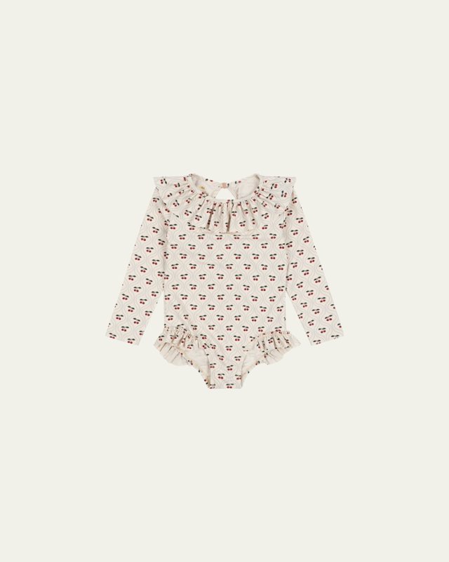 Girl's Manuca Cherry-Print One-Piece Swimsuit, Size 12M-6