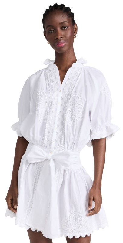 Juliet Dunn Poplin Blouson Dress White
