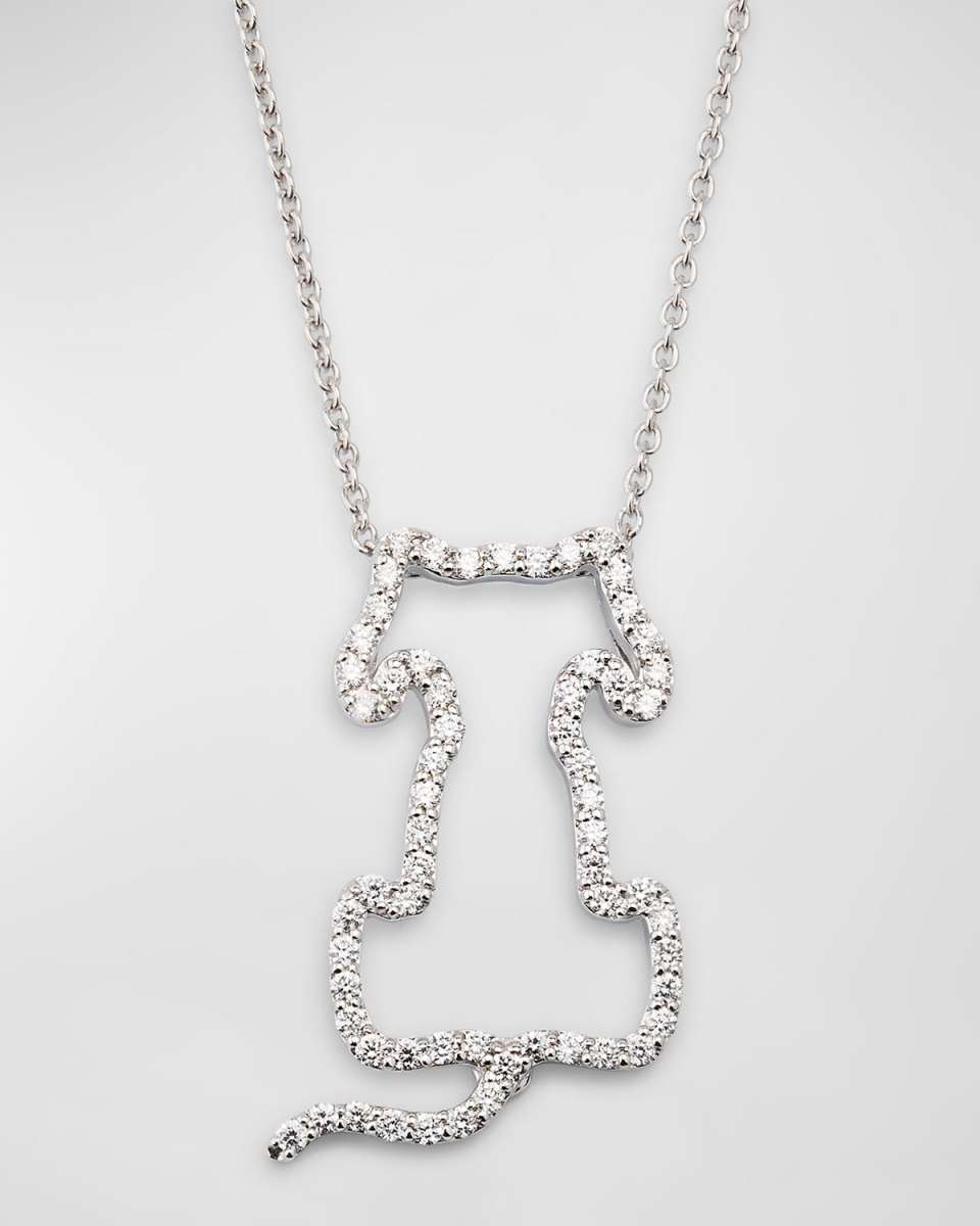 18K White Gold Diamond Dog Pendant Necklace