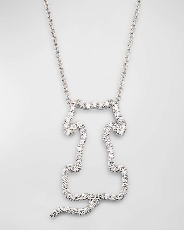 18K White Gold Diamond Dog Pendant Necklace