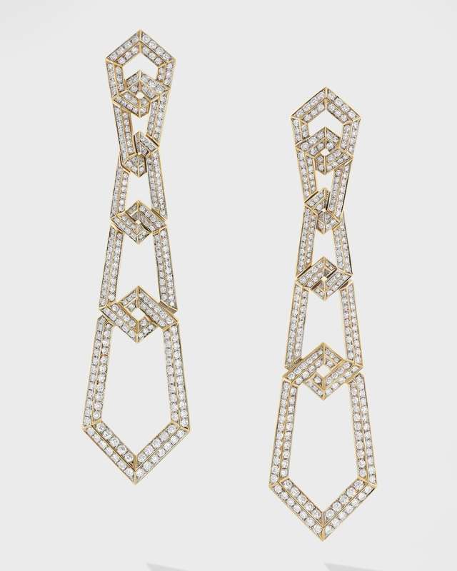 Carlyle Linked Drop Earrings with Diamonds in 18K Gold, 18mm, 2.9"L
